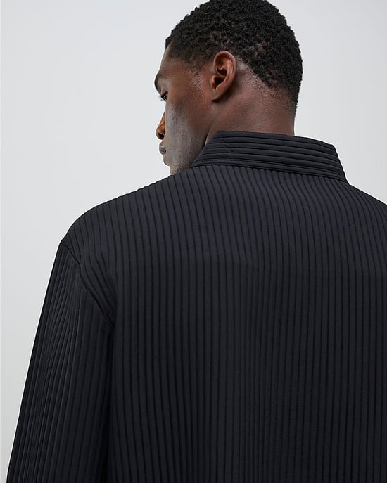 River Island Mens Plisse Shirt Black Boxy Fit - Image 3