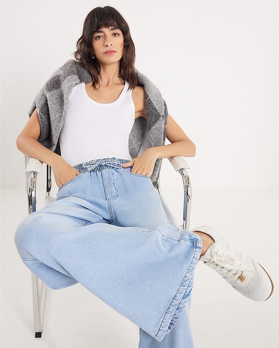 River Island Womens Wide Leg Jeans Blue Pyjama Style - Image 4