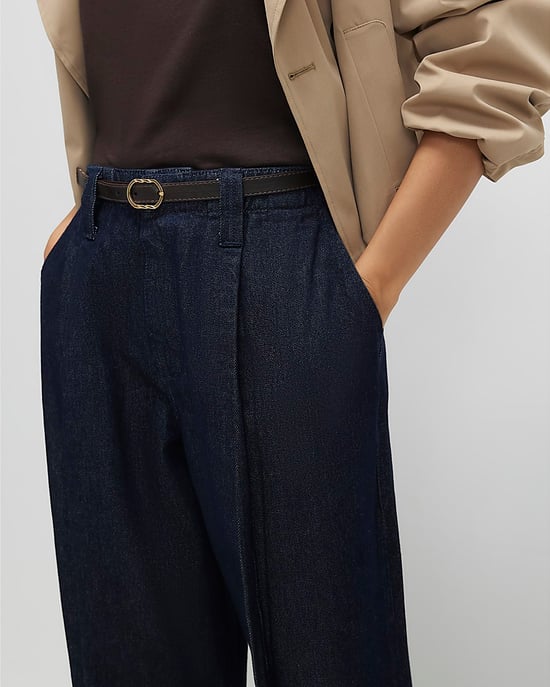 River Island Womens Wide Leg Jeans Blue Belted Split Hem Denim - Image 4