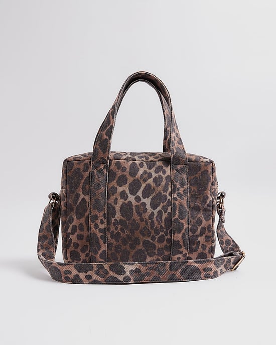 River Island Womens Holdall Bag Brown Canvas Leopard Print - Image 2