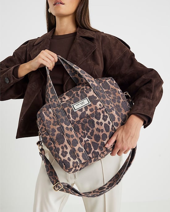 River Island Womens Holdall Bag Brown Canvas Leopard Print - Image 4
