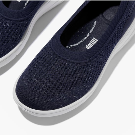Fitflop Super-q Knit Womens Ballerina Shoes Metallic Midnight Navy - Image 3