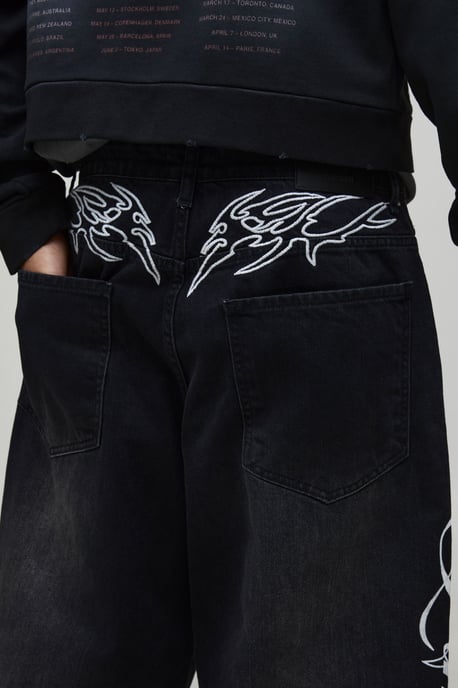 Super Baggy Embroidered Gothic Jeans - Image 3