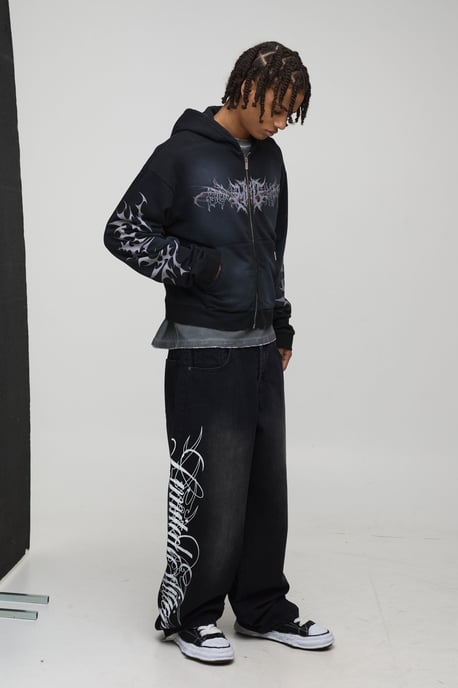 Super Baggy Embroidered Gothic Jeans - Image 4