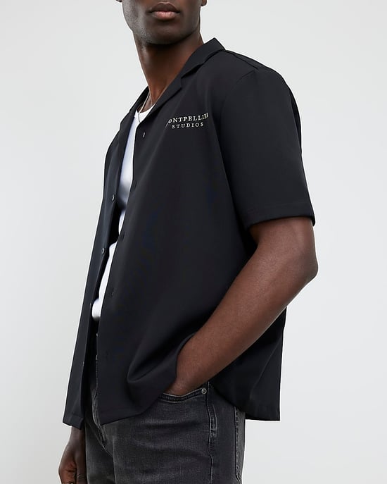 River Island Mens Shirt Black Regular Fit Montpellier Studios - Image 3