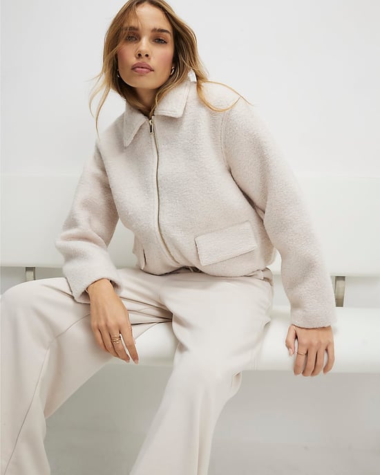 River Island Womens Jacket Cream Boiled Wool Harrington Zip - Image 4