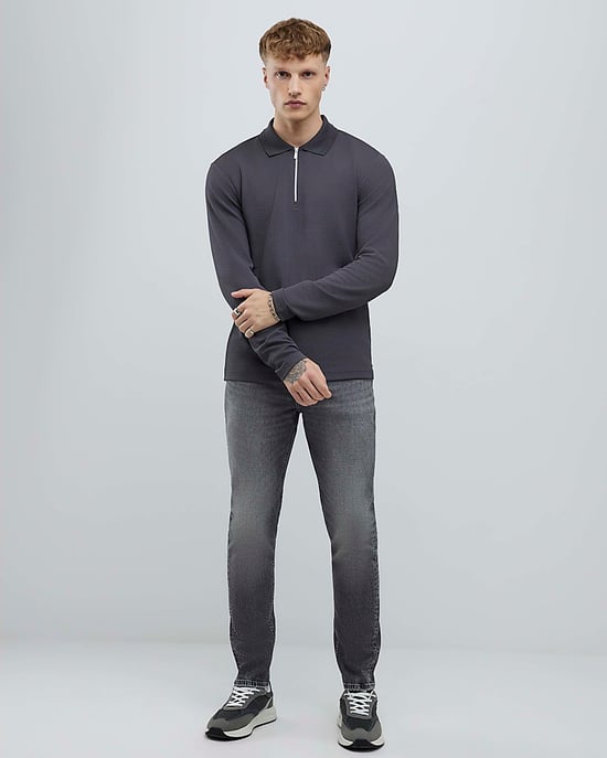 River Island Mens Polo Shirt Grey Slim Fit Textured - Image 2