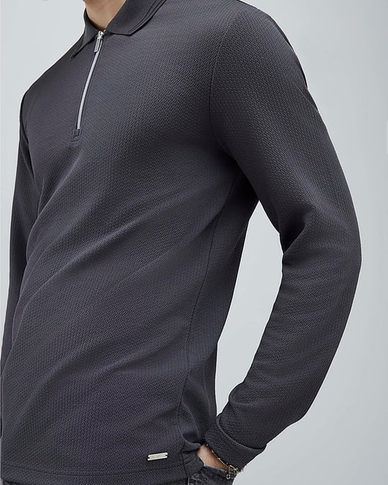 River Island Mens Polo Shirt Grey Slim Fit Textured - Image 4