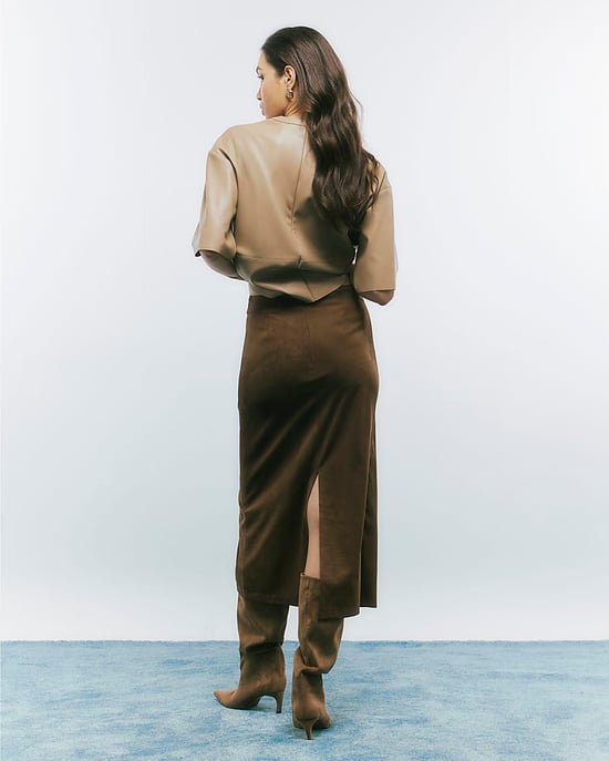 River Island Womens Wrap Midi Skirt Brown Faux Suede - Image 3