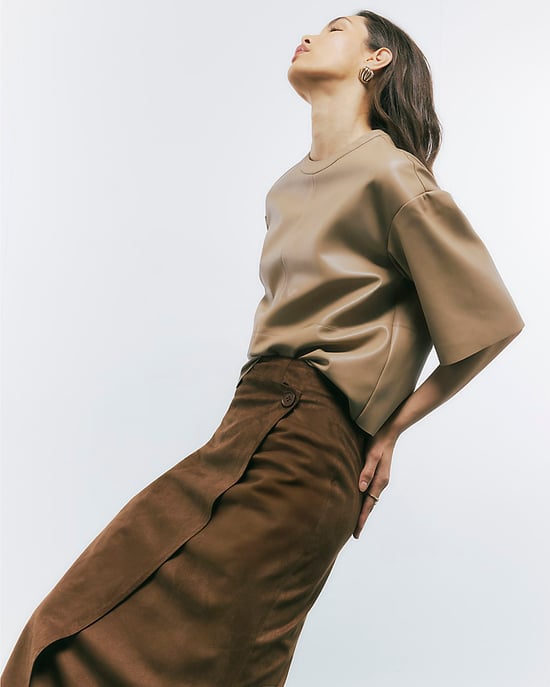 River Island Womens Wrap Midi Skirt Brown Faux Suede - Image 4