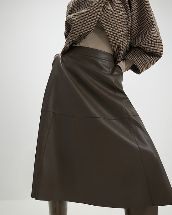 River Island Womens Midi Skirt Khaki Faux Leather - Image 1