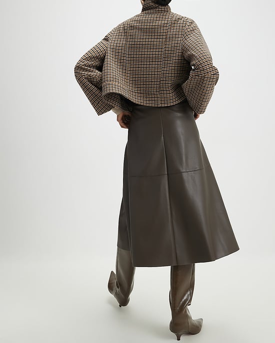 River Island Womens Midi Skirt Khaki Faux Leather - Image 3