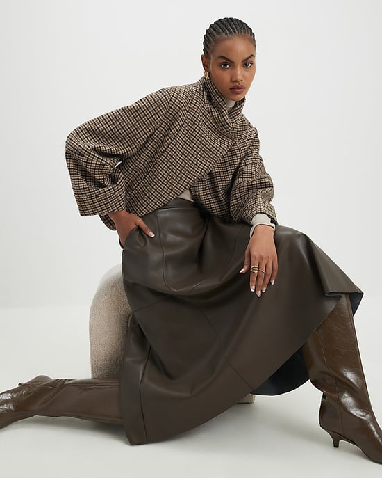 River Island Womens Midi Skirt Khaki Faux Leather - Image 4