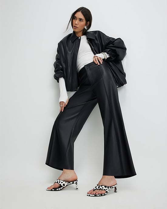 River Island Womens Cropped Trousers Black Faux Leather - Image 2