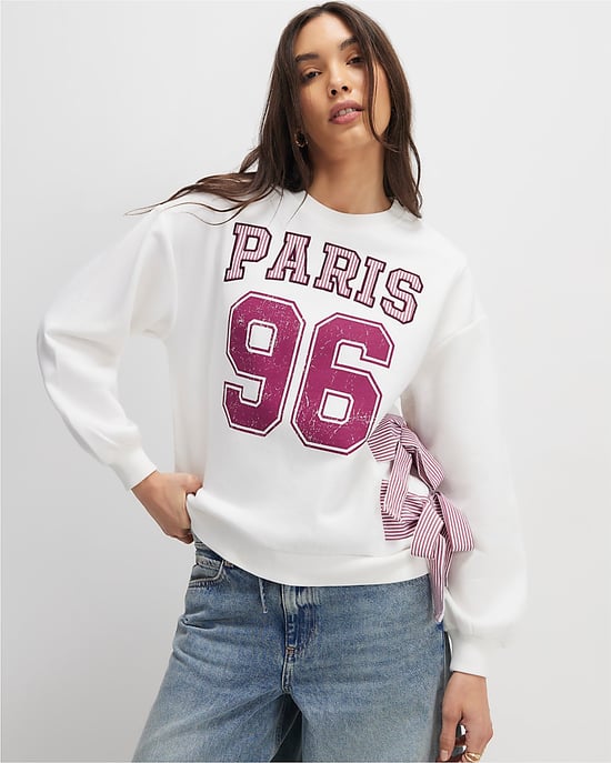 River Island Womens Sweatshirt Cream Long Sleeve Paris Bow - Image 1