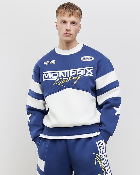 River Island Mens Sweatshirt Blue Oversized Fit Mont Prix - Image 1