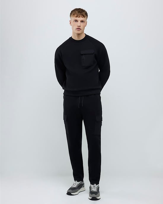 River Island Mens Sweatshirt Black Slim Fit Nylon Hybrid - Image 3