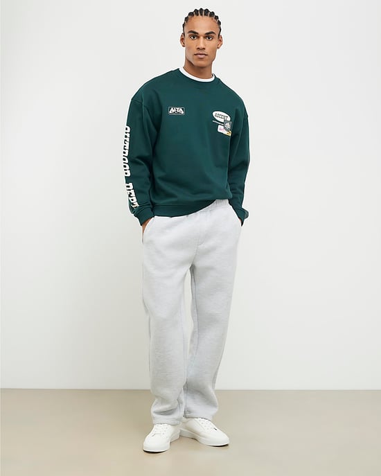 River Island Mens Sweatshirt Green Oversized Fit Alpine Badging - Image 1