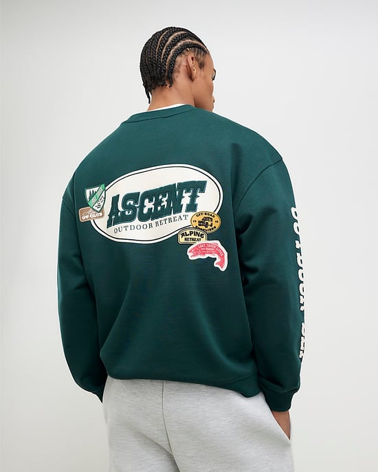 River Island Mens Sweatshirt Green Oversized Fit Alpine Badging - Image 2