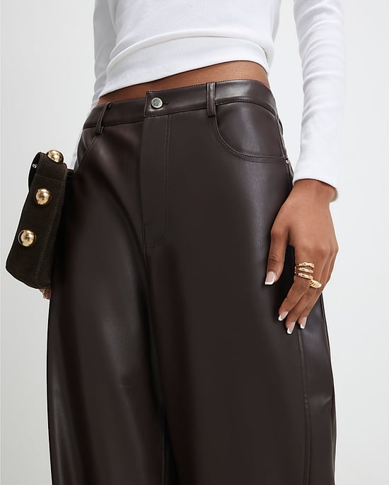 River Island Womens Trousers Brown Faux Leather Barrel Leg - Image 4