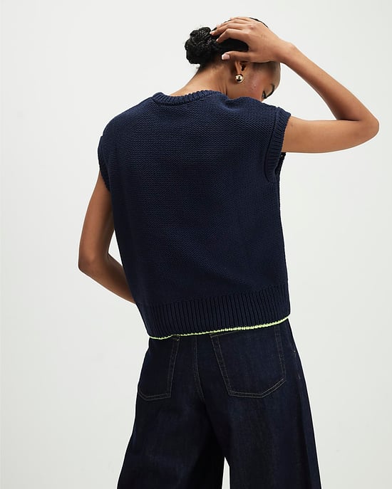 River Island Womens Tank Top Navy Floral Embroidered Knit - Image 2