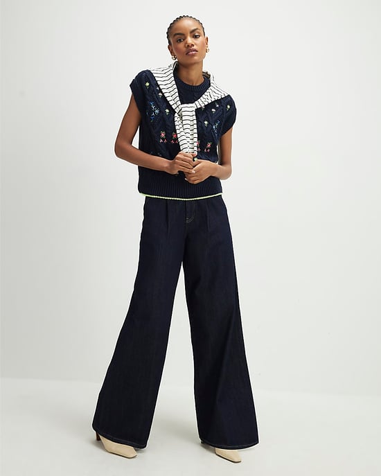 River Island Womens Tank Top Navy Floral Embroidered Knit - Image 3