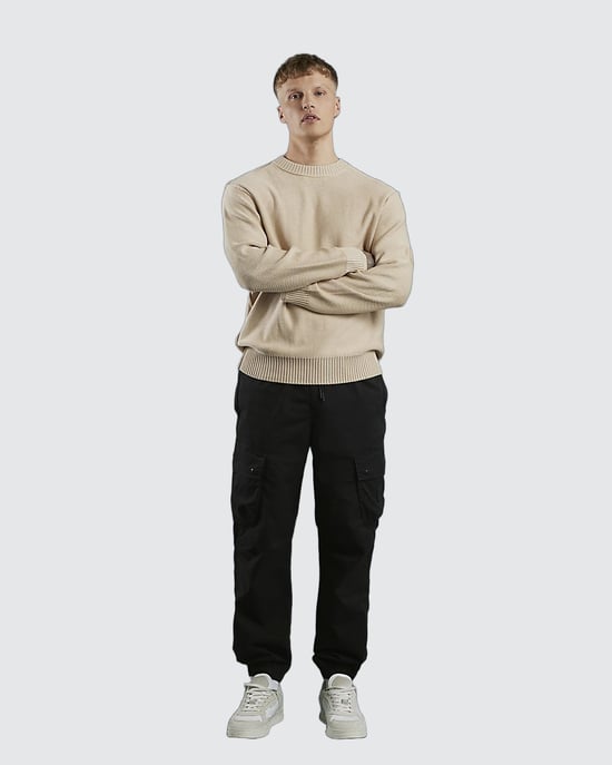 River Island Mens Cargo Trousers Black Regular Fit - Image 1