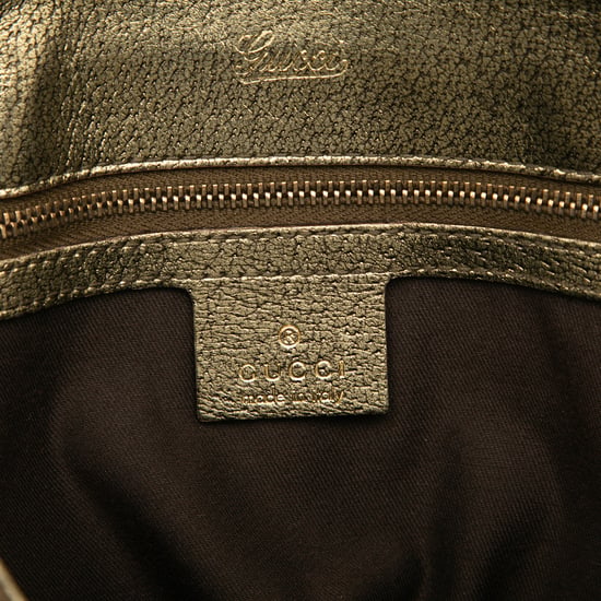 Begagnad metallic kalvskinns metall bambu handväska - Image 5
