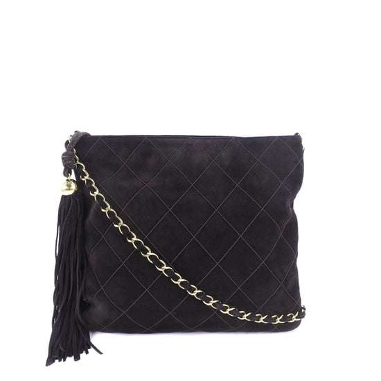 Begagnad Kviltat Mocka Fringed Crossbody - Image 1