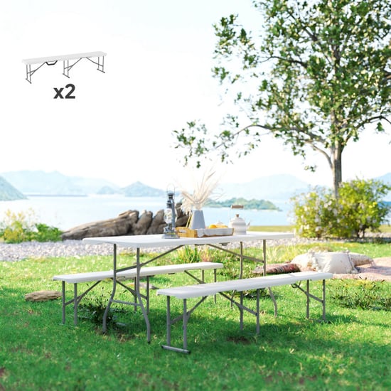 4goodz 2 stuks kunststof bank opvouwbaar campingtafel 182 cm - - Image 2