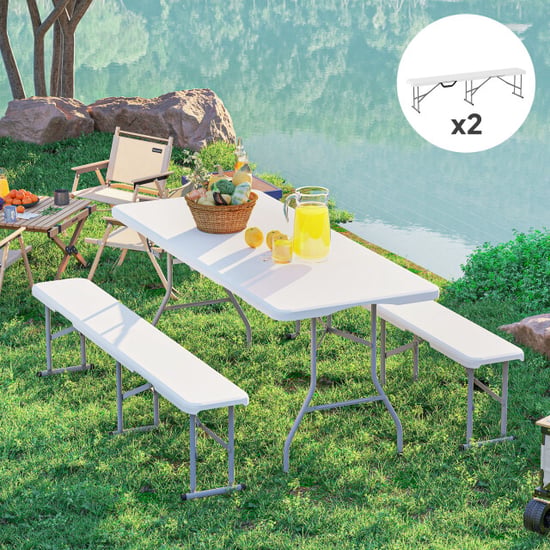 4goodz 2 stuks kunststof bank opvouwbaar campingtafel 182 cm - - Image 4