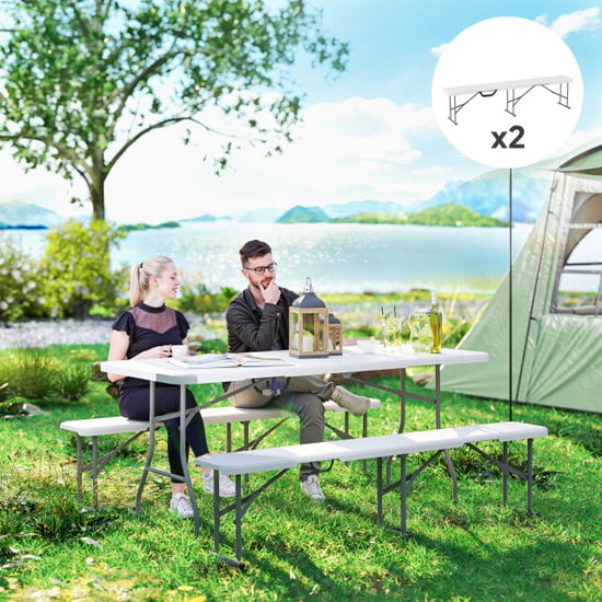 4goodz 2 stuks kunststof bank opvouwbaar campingtafel 182 cm - - Image 6