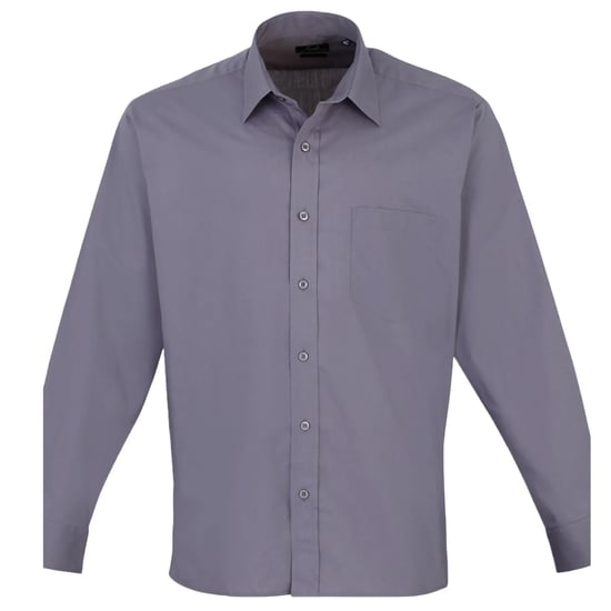 Premier Mens Poplin Long-Sleeved Shirt (Steel) - Image 1