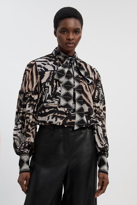 Animal Print Viscose Georgette Balloon Sleeve Woven Blouse - Image 1