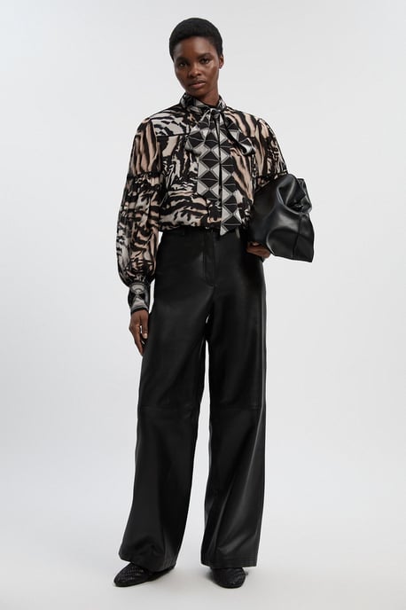 Animal Print Viscose Georgette Balloon Sleeve Woven Blouse - Image 2