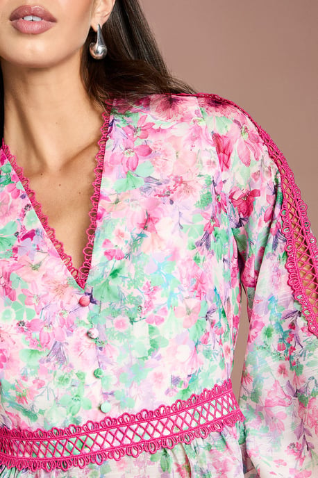 Printed Blouson Sleeve Organza Top - Image 5