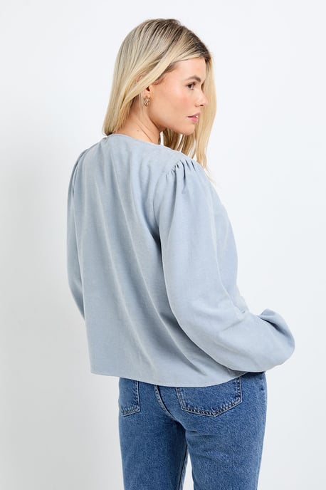 Tie Front Blouson Sleeve Blouse - Image 3