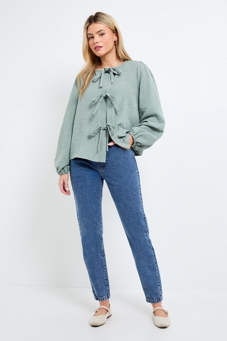 Tie Front Blouson Sleeve Blouse - Image 4