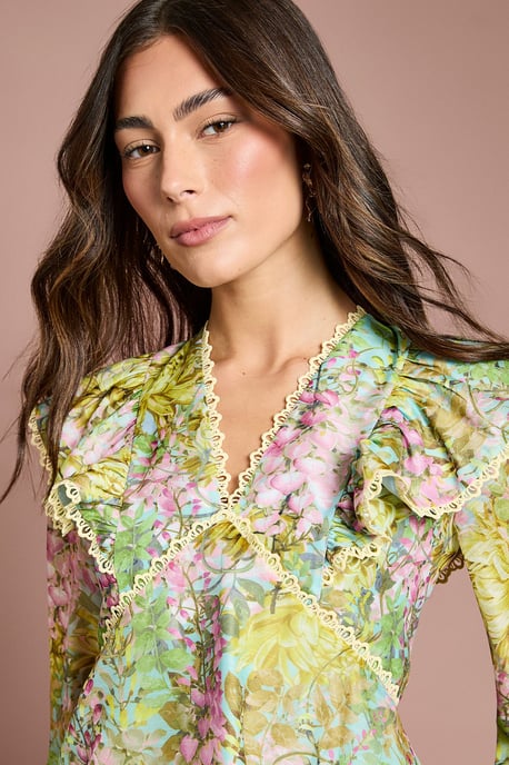 Lace Trim V Neck Organza Blouse - Image 4