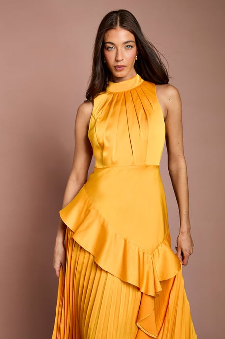 Sleeveless Ruffle Pleat Satin Back Crepe Dress - Image 2