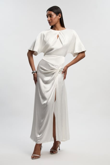 Satin Back Crepe Twist Detail Woven Midaxi Dress - Image 1