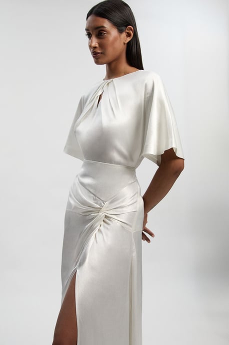 Satin Back Crepe Twist Detail Woven Midaxi Dress - Image 2