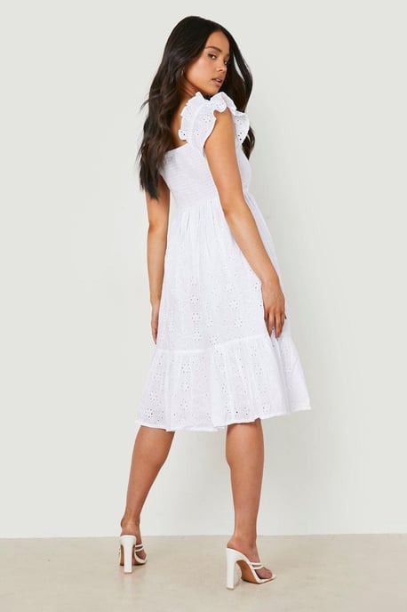 Petite Broderie Puff Sleeve Bardot Midi Dress - Image 2