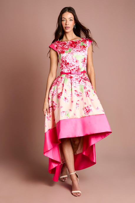 Twill Hi-Lo Floral Printed Midi Dress - Image 1