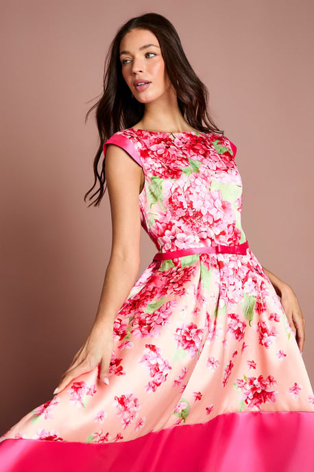 Twill Hi-Lo Floral Printed Midi Dress - Image 2