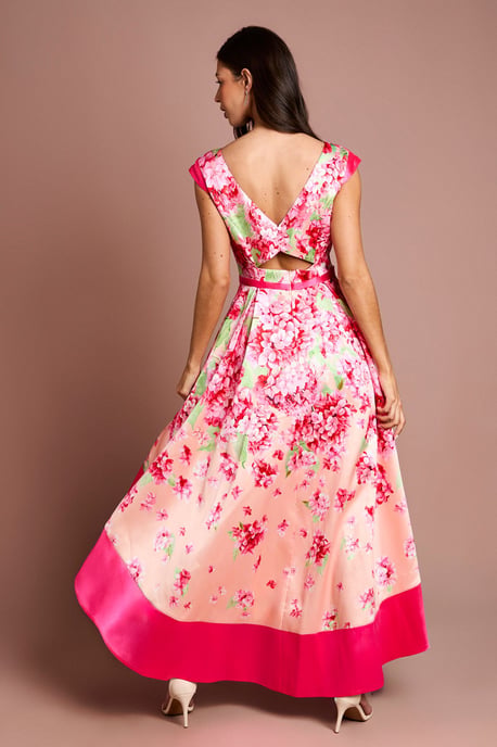 Twill Hi-Lo Floral Printed Midi Dress - Image 3