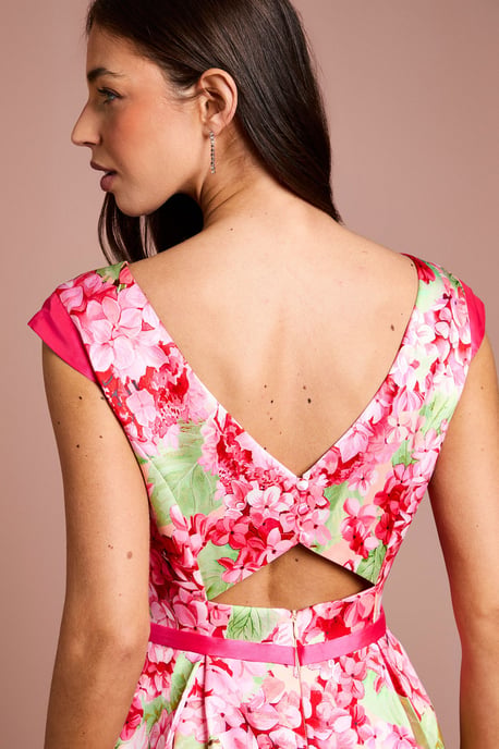 Twill Hi-Lo Floral Printed Midi Dress - Image 4