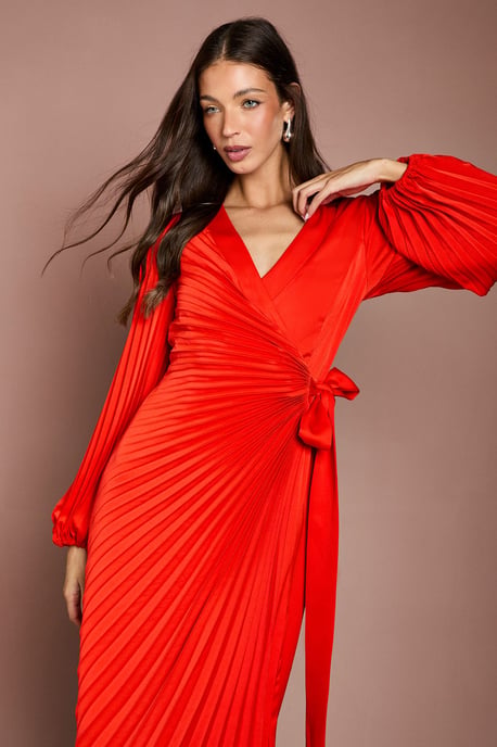 Satin Pleated Wrap Dress - Image 2