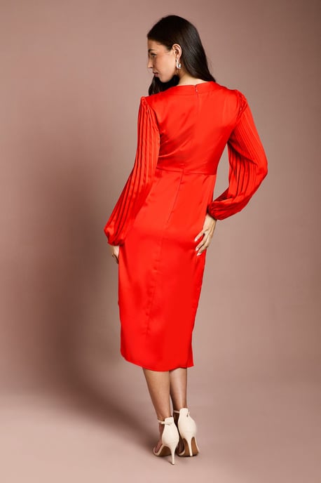 Satin Pleated Wrap Dress - Image 3