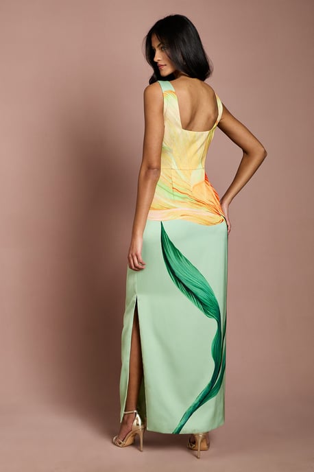 Petite Large Scale Floral Placement Print Halterneck Pencil Dress - Image 3